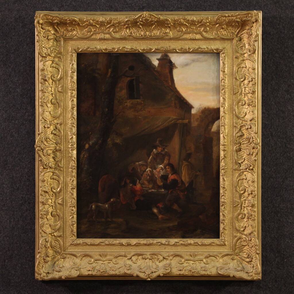 18th century Flemish painting on panel, card players