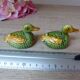 Vintage Green and Yellow Barbotine Duck Salt and Pepper Shaker Set