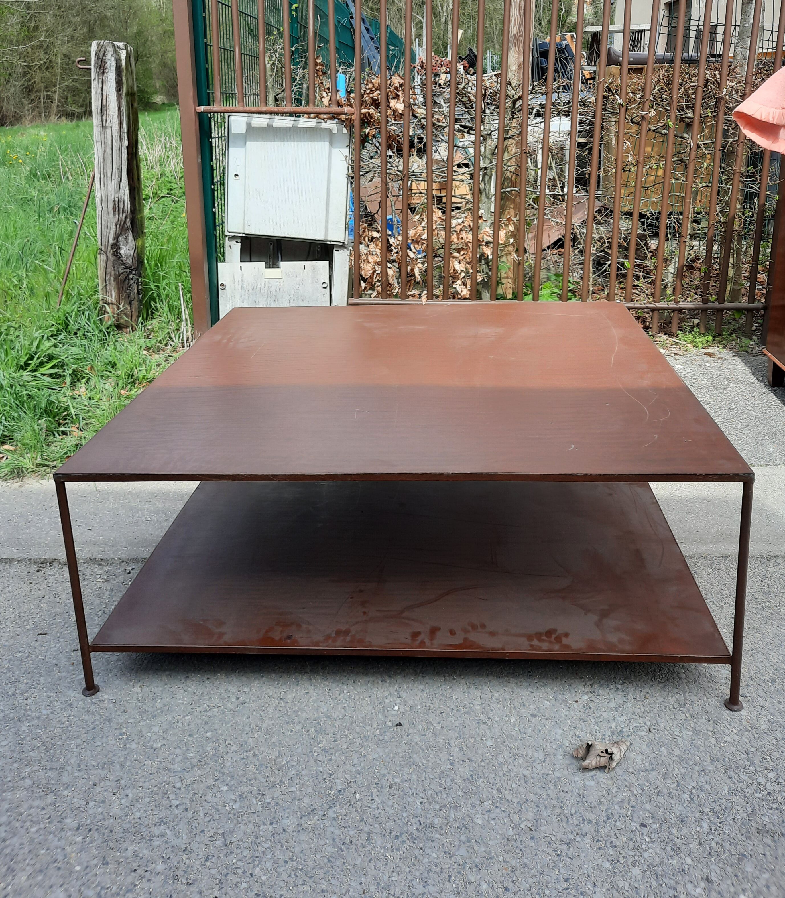 Large square coffee table with 2 metal tops