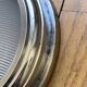 Thick glass ceiling light fixture with a chrome metal support, Holophane type.