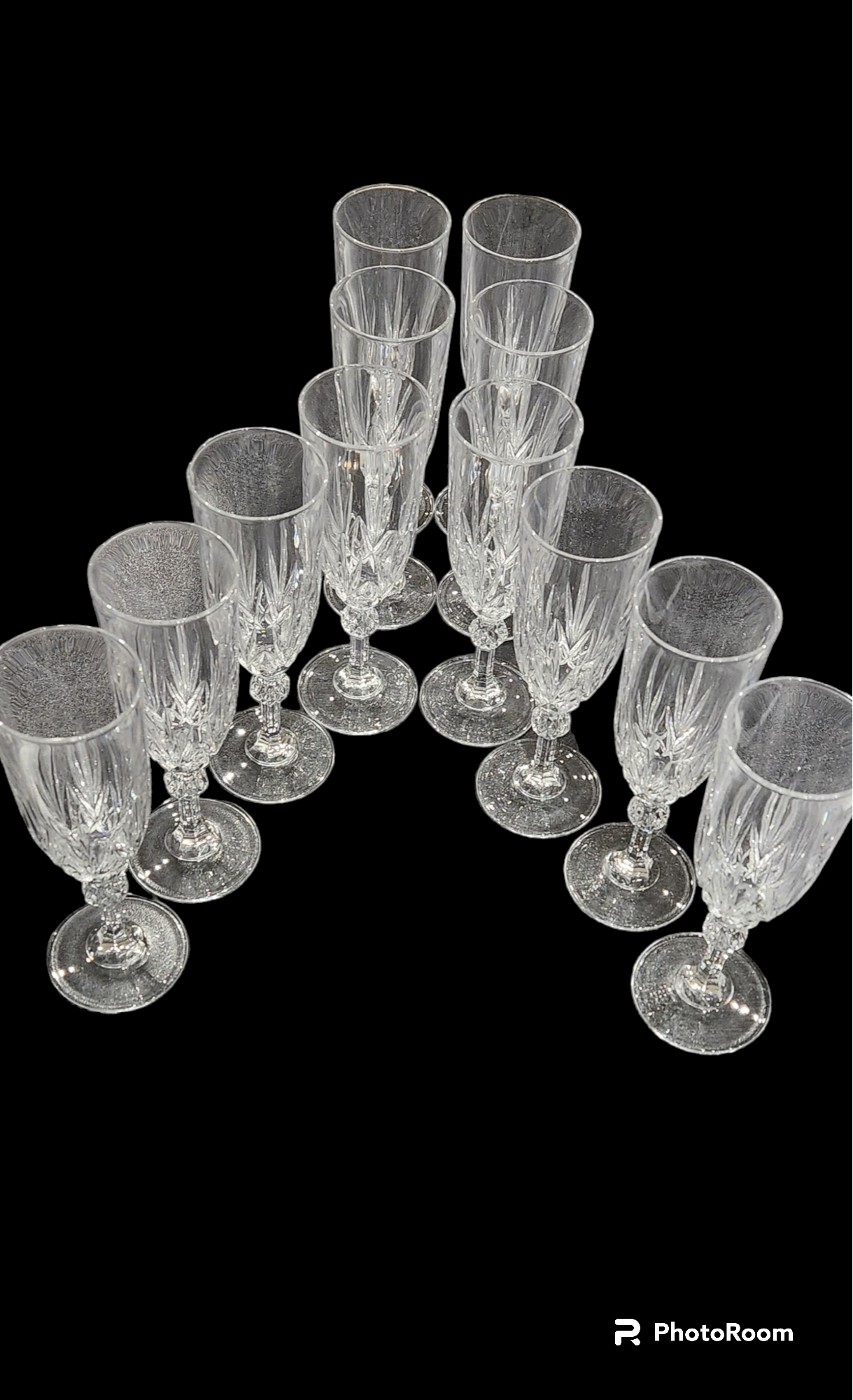 12 antique crystal champagne flutes