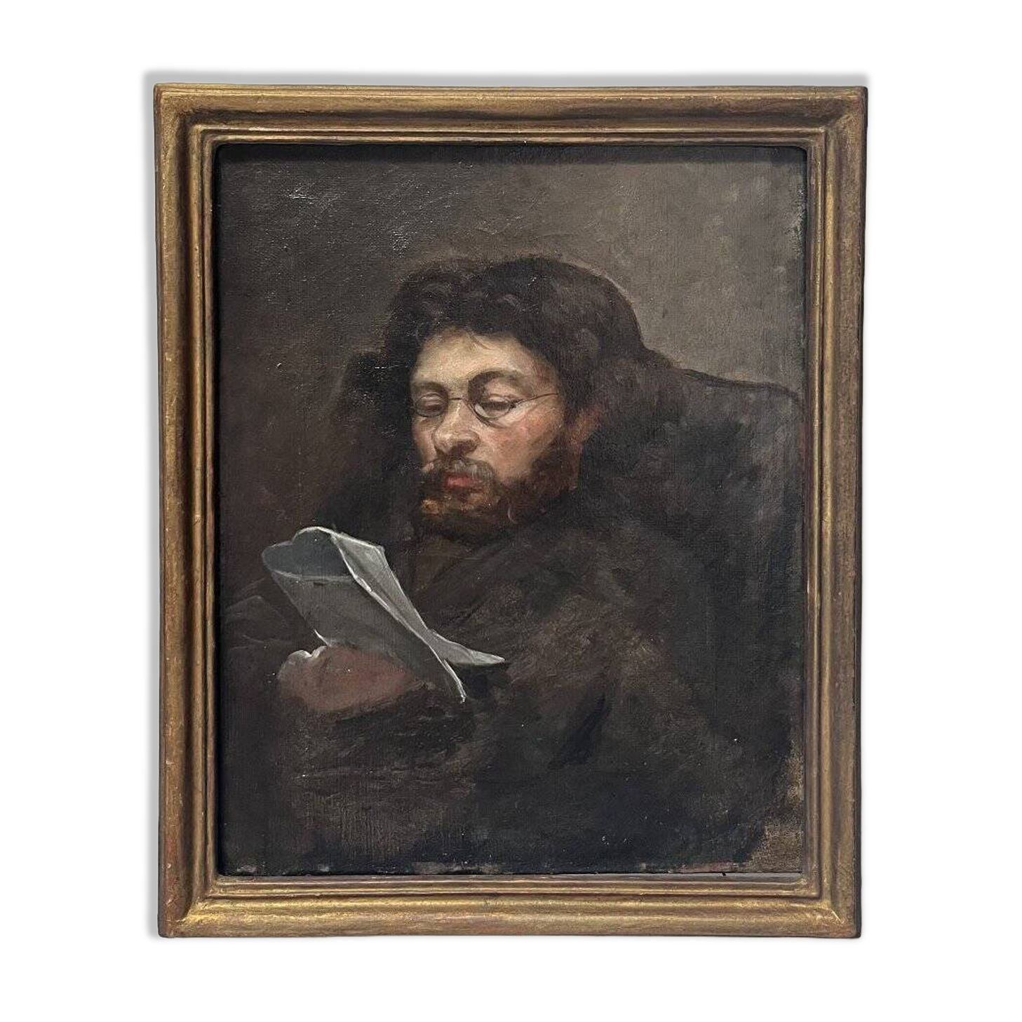 French school of the 19th century, Portrait of a man reading, oil on canvas