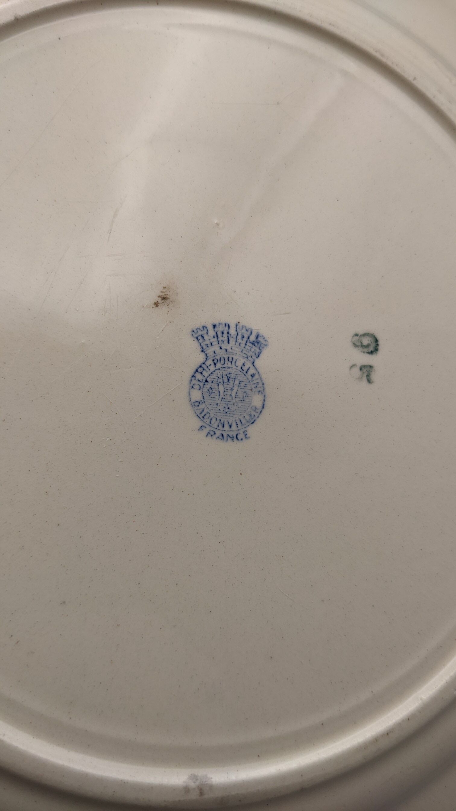 Series of 6 vintage plates demi-porcelaine badonviller art deco blue flowers