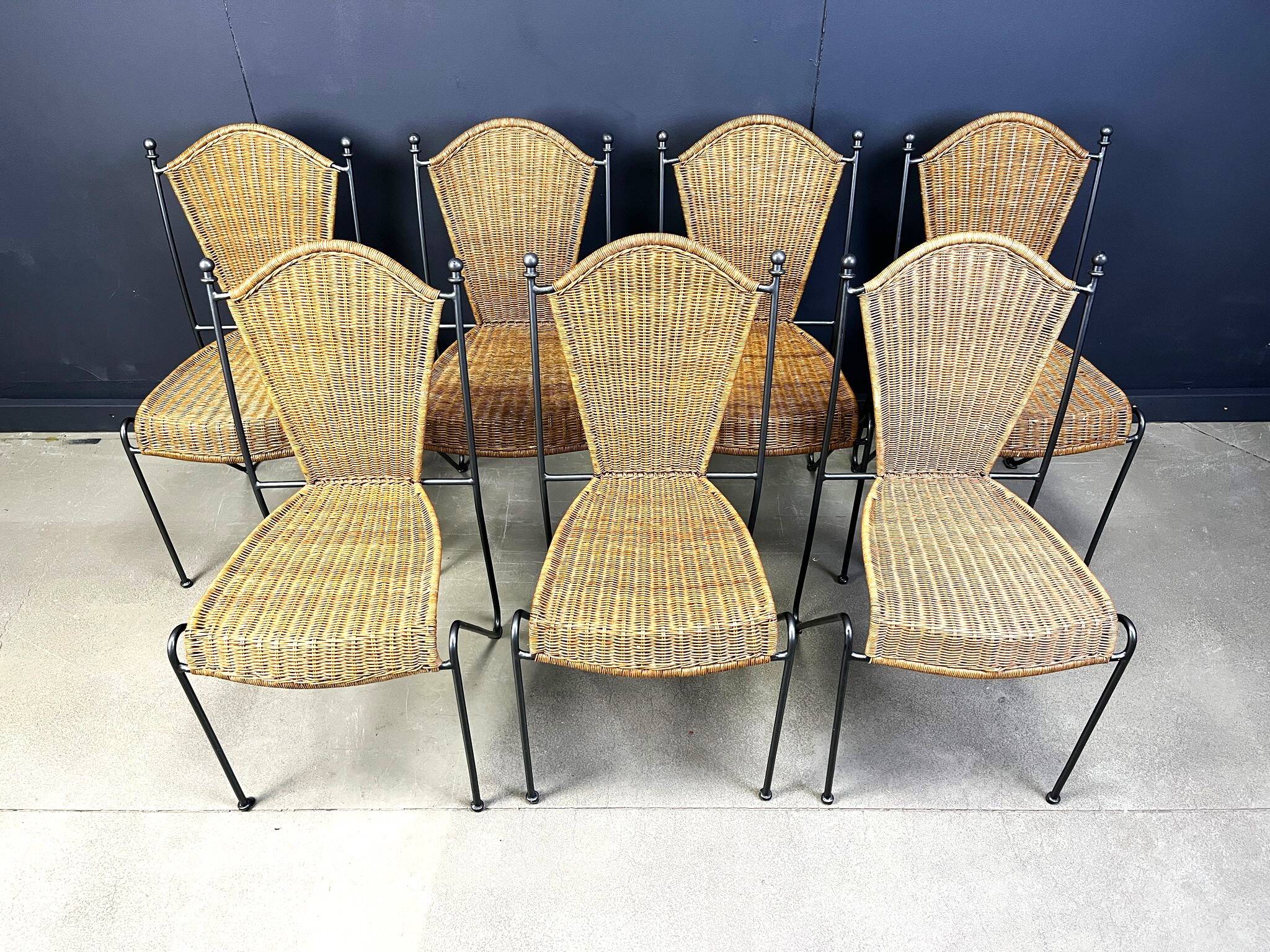 Wicker chairs by Frederick Weinberg, 1960s, set of 7