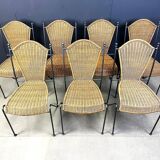 Wicker chairs by Frederick Weinberg, 1960s, set of 7