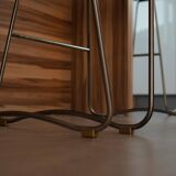 Contemporary Kitchen Counter Stool in Black Steel and Natural Tobacco Leather