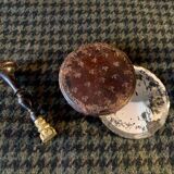 Very old round pocket mirror and leather case, 18th century