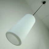Glashuette Limburg pendant light white cylindrical glass shade and chrome 1970s - 2 available