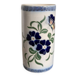 Old Stoneware Vase Ceramic Alsace Flowers Signed Paul Schmitter 1994 Unique