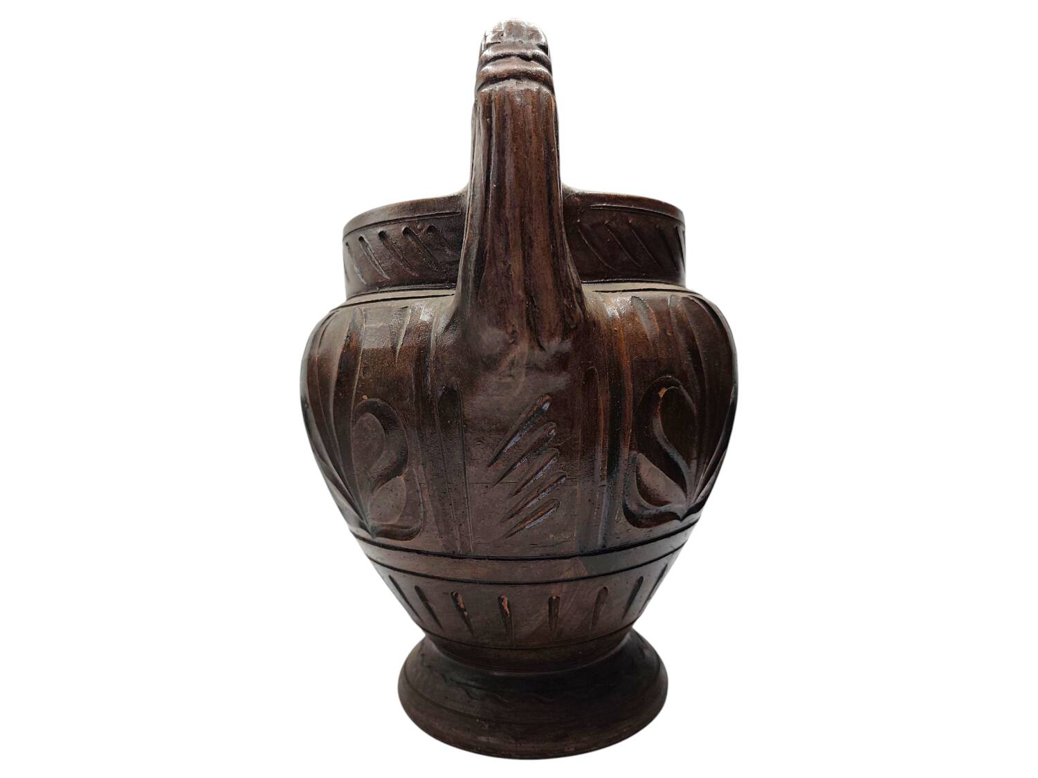 Vintage Hand-Carved Terracotta Urn - Dual Handles & Floral Motifs