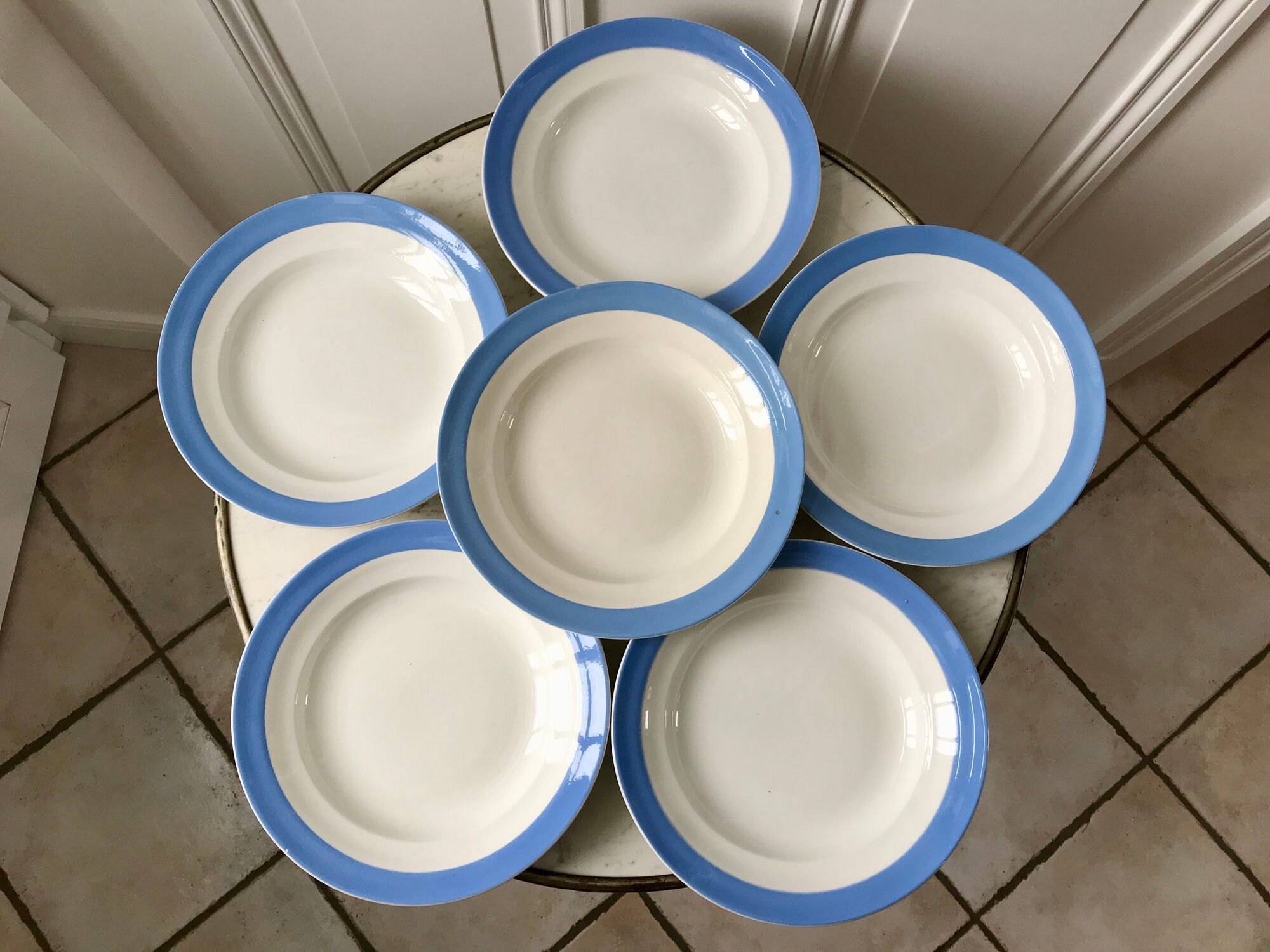 6 hollow plates sky blue Saint-Amand model "Languedoc" 50s
