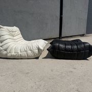 100% authentic Ligne Roset Togo 1-seater + pouf original leather Black & White