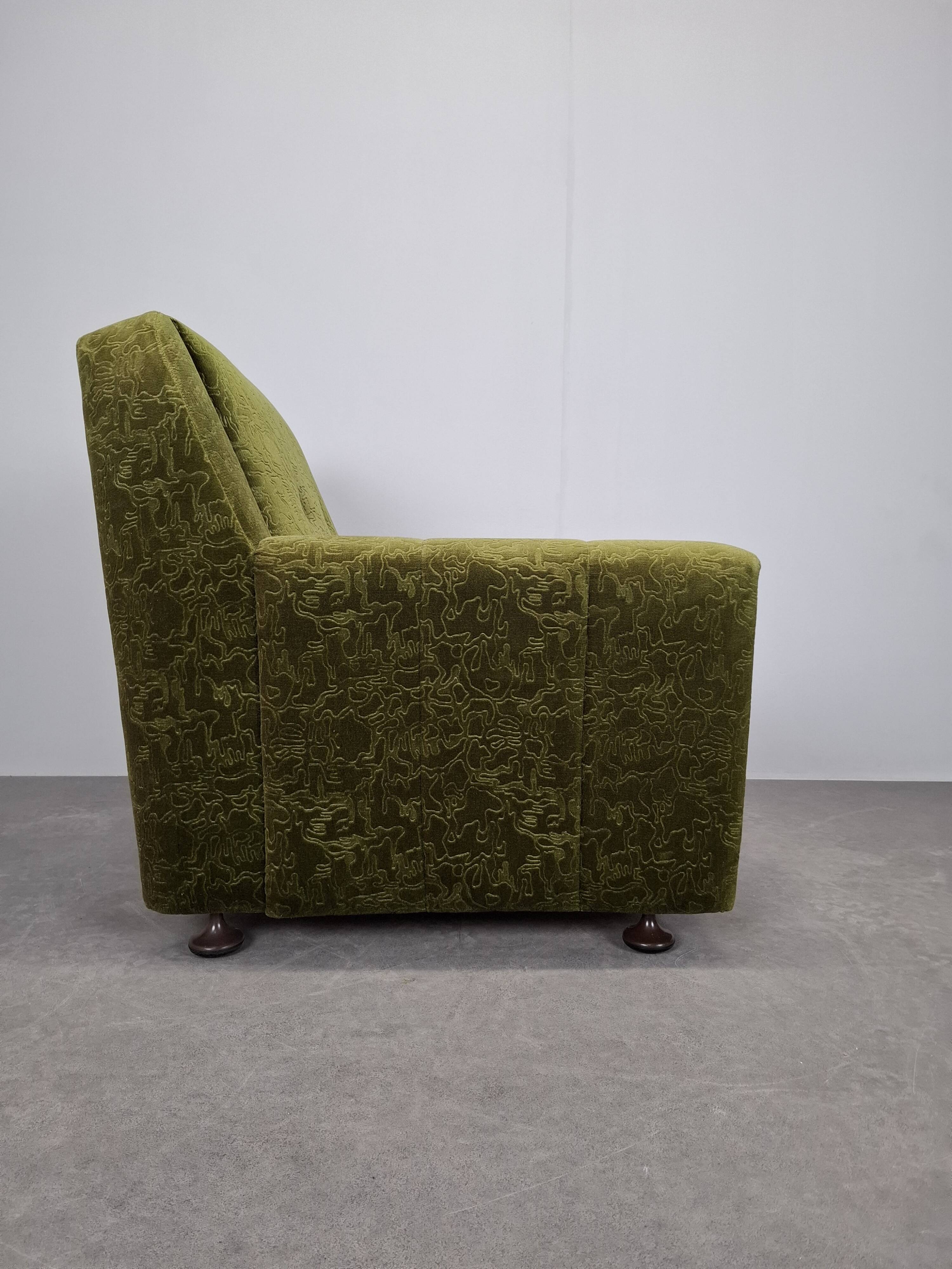Mid-Century Czechoslovak Green Plush Armchair, 1970s