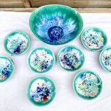 Salad bowl dessert service & 8 ramekins sandstone from the vintage Morvan 70s