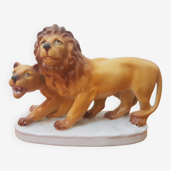 Figurine couple de lion en céramique