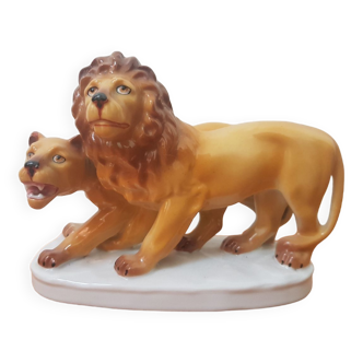 Figurine couple de lion en céramique