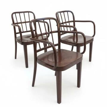 Set of 3 bentwood armchairs attributed to Josef Hoffmann for Thonet, Czechoslovakia, 1930s–1950s
