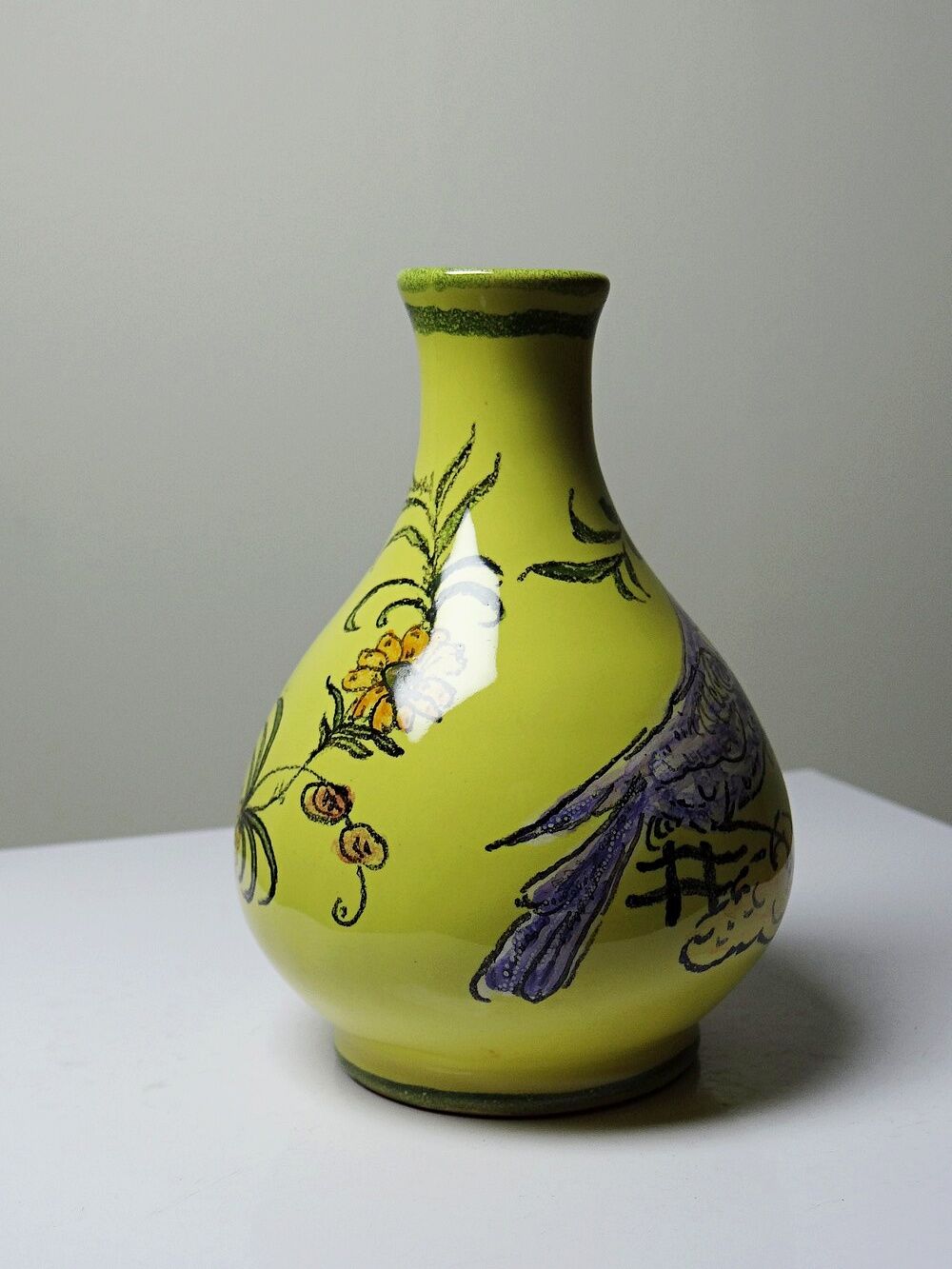 Small ceramic vase signed Henri Siffre Montpellier, bird decoration, 1950s-60s.