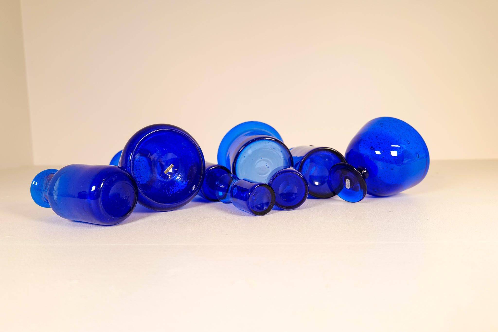 Midcentury collection of eight blue vases by Erik Höglund, Sweden, 1960s.