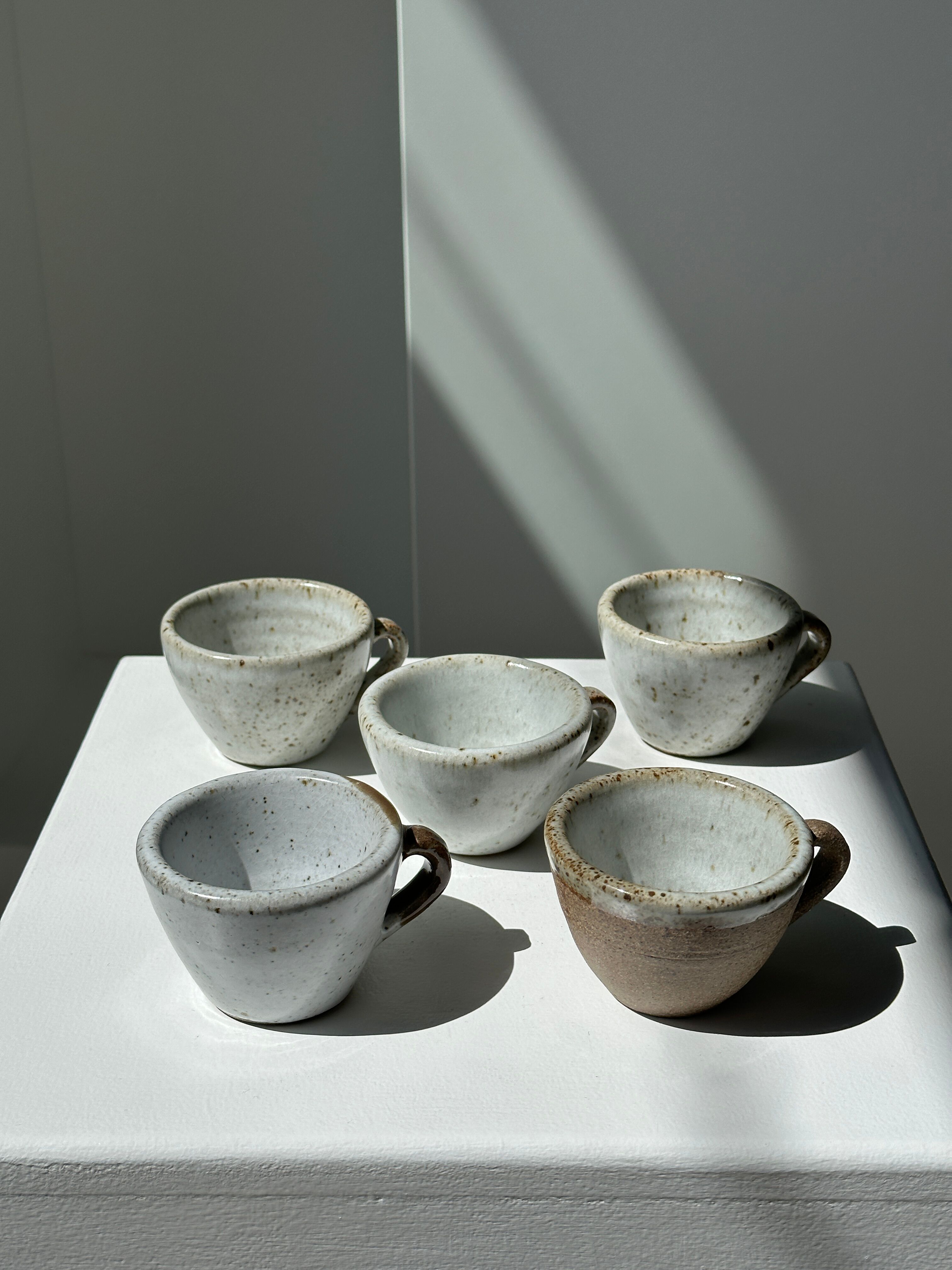 Set of 5 Indonesian ceramic handle coffee cups