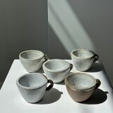 Set of 5 Indonesian ceramic handle coffee cups