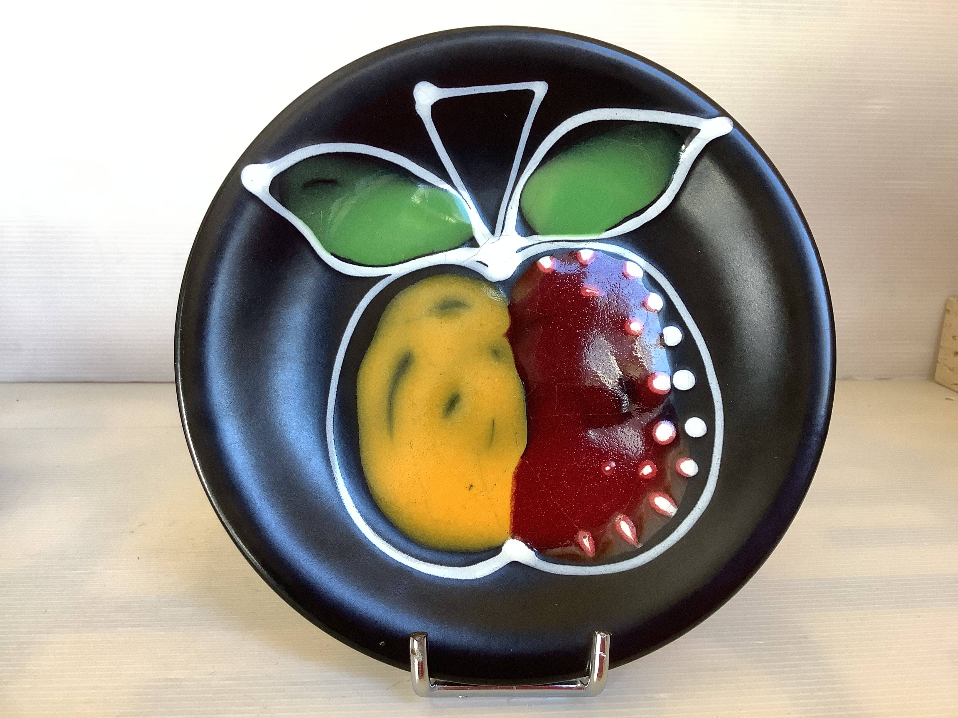 Six black glazed ceramic dessert plates