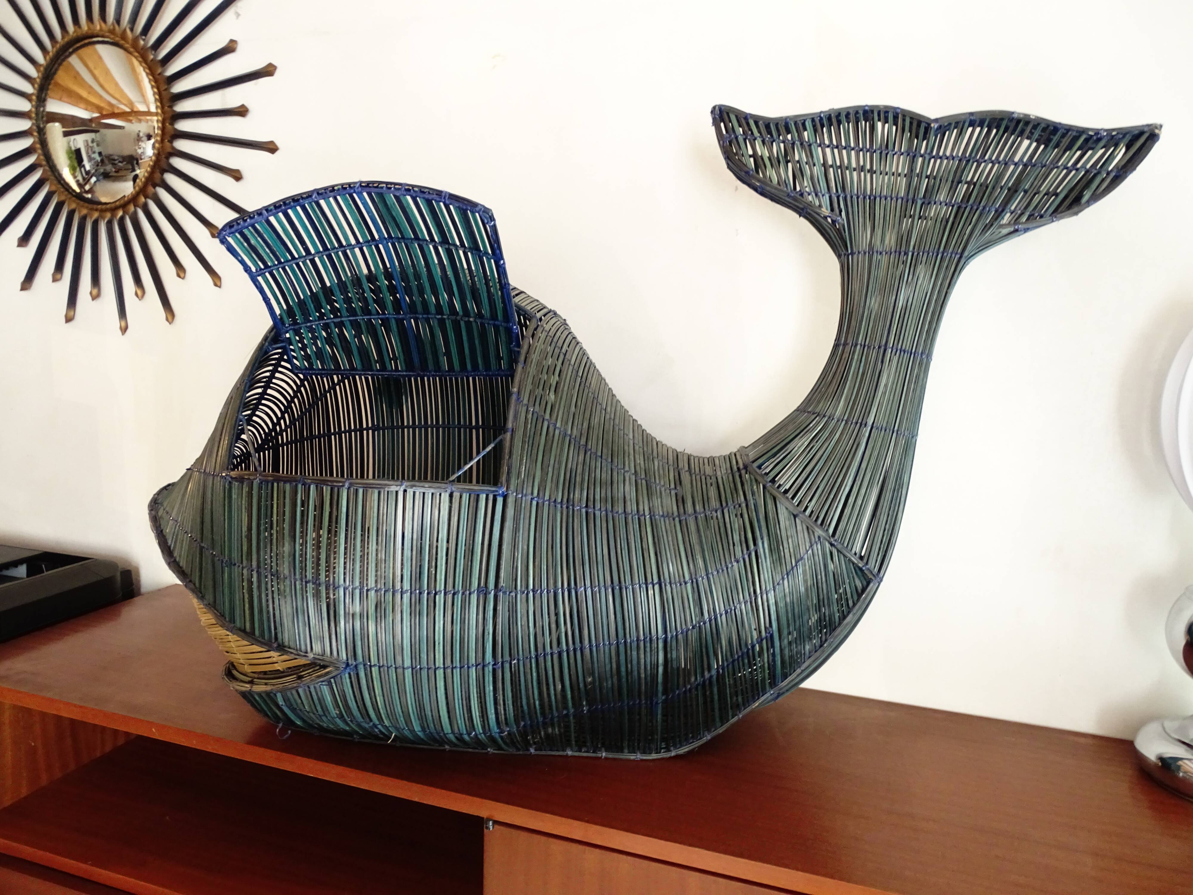 Vintage giant whale wicker storage box