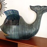 Vintage giant whale wicker storage box