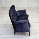 1960s, Danish 2-seater sofa, original blue furniture velour, beech wood.