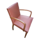 Fauteuil bridge marron clair et bois des années 40-50