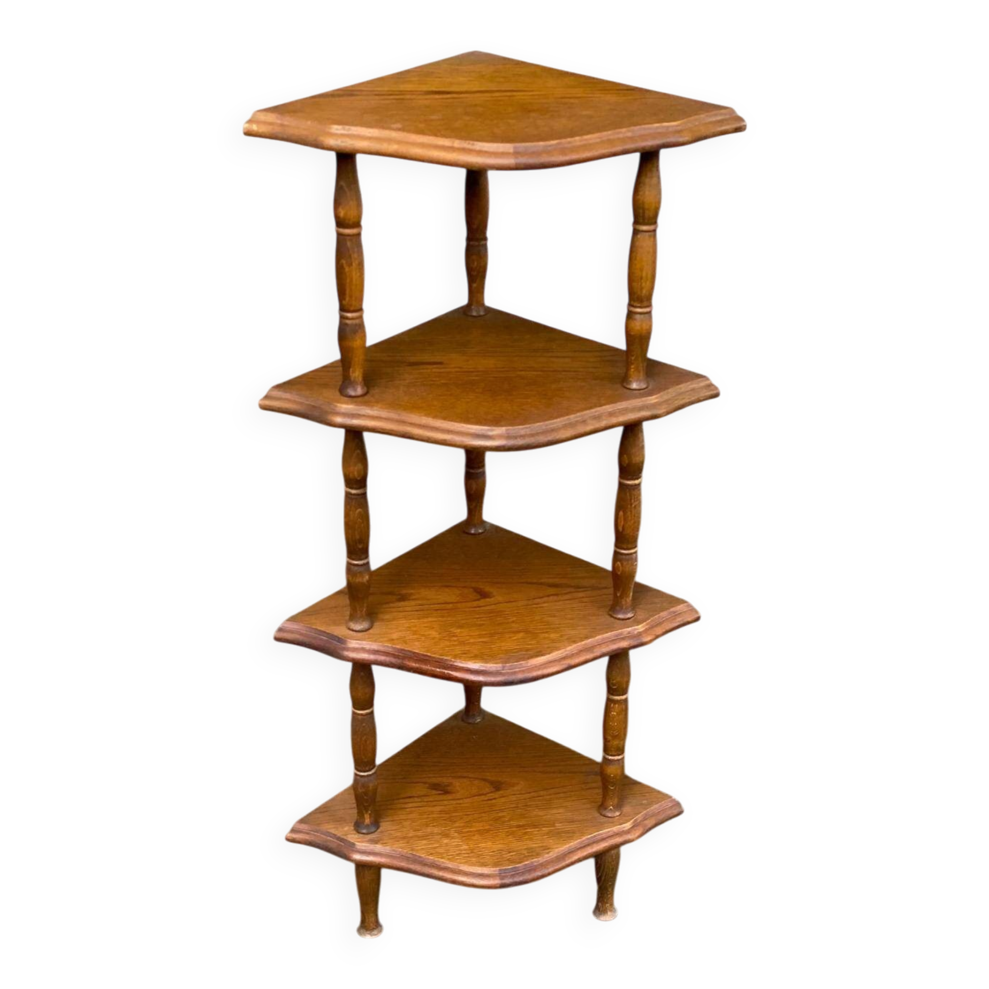 1970 dismantlable oak corner shelf with 4 levels