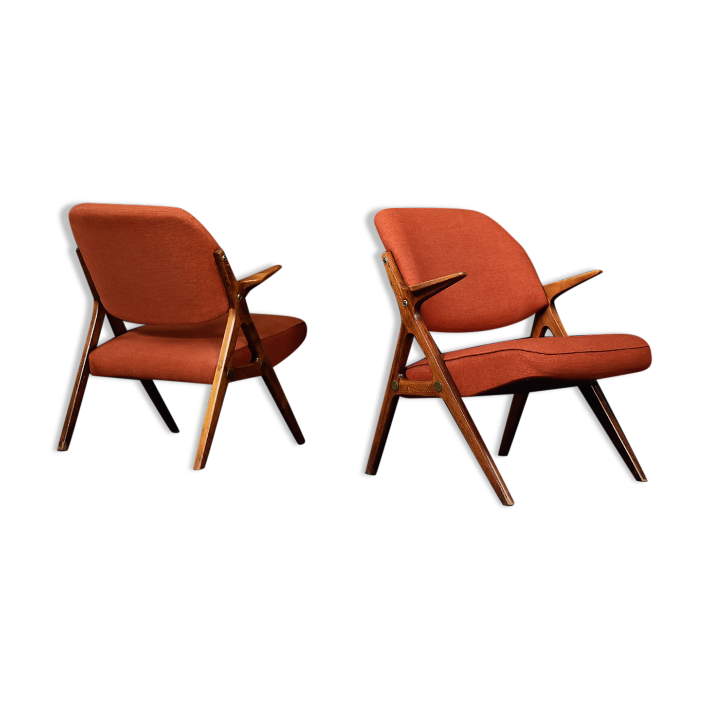 Fauteuils vintage scandinaves en chêne et tissu cramoisi Nya Flugan de Bröderna Anderssons