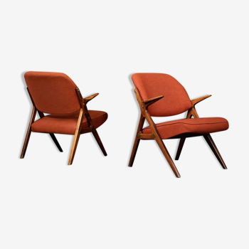 Fauteuils vintage scandinaves en chêne et tissu cramoisi Nya Flugan de Bröderna Anderssons