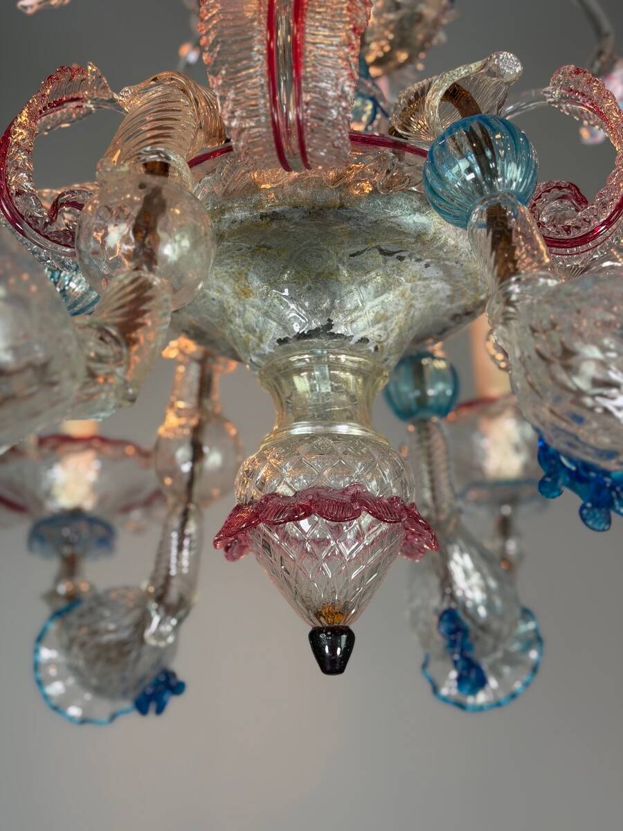 Venetian Rezzonico chandelier in multicoloured Venetian glass circa 1900