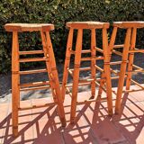 Set of 3 high “modernist” straw stools vintage 1950s