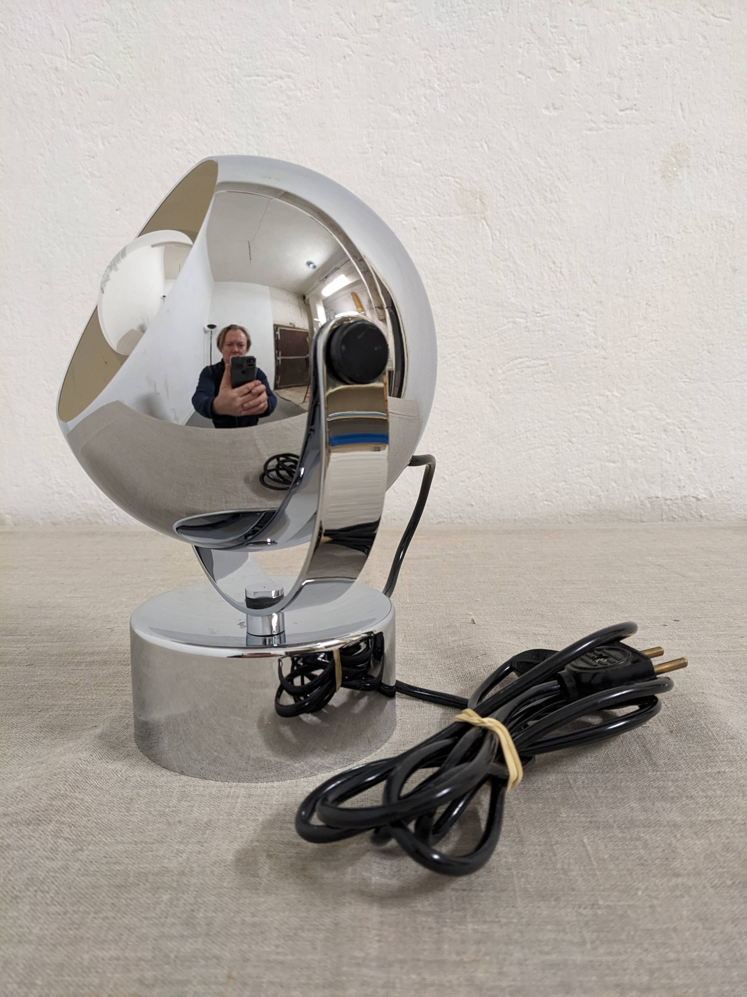 Eye ball lamp or wall light, chrome, space age, France circa 1970.