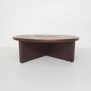 Tue Poulsen pour Haslev Møbelsnedkeri, table basse en pierre et chêne, Danemark années 1960