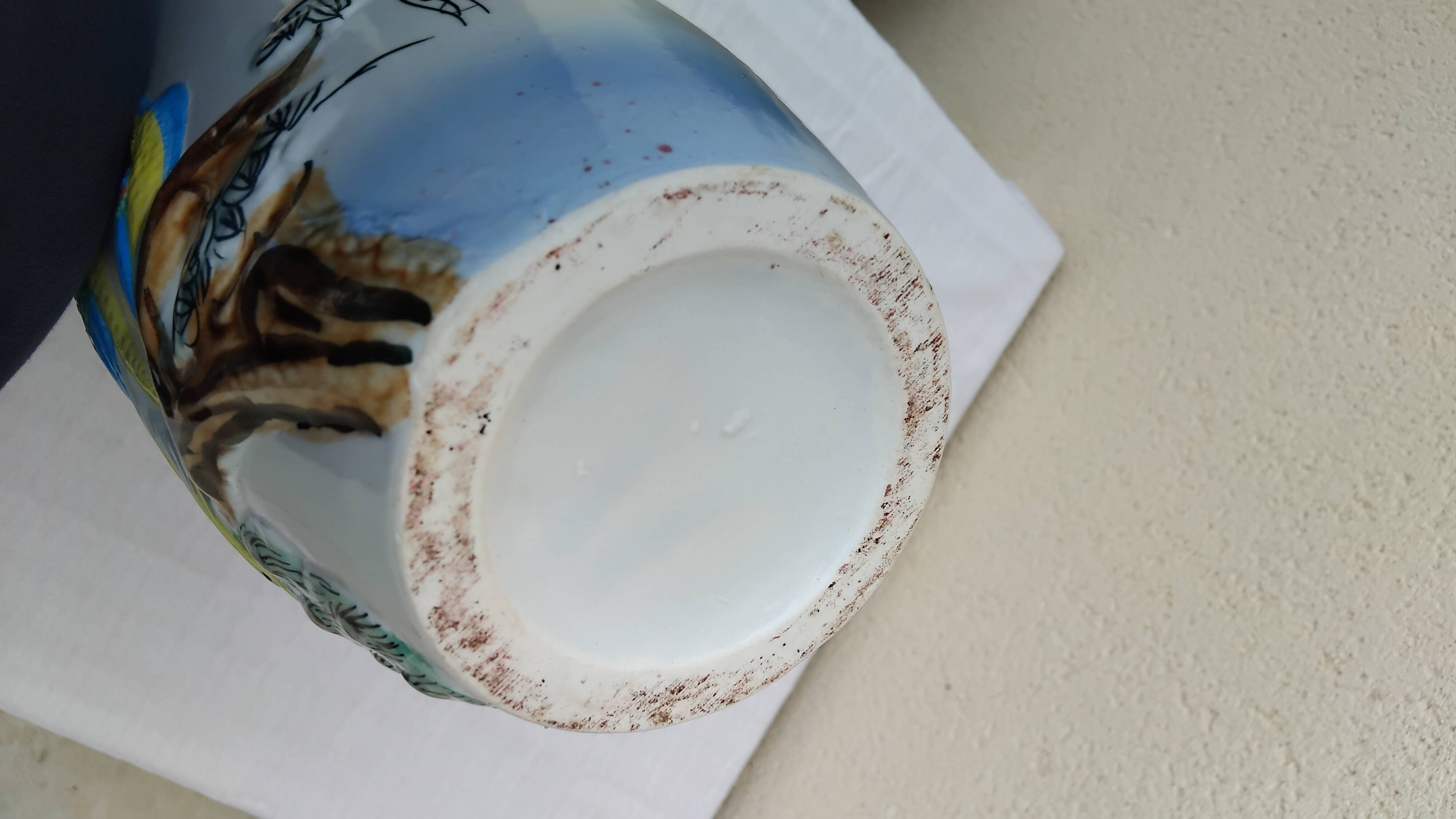 Large earthenware vase with peacock motif