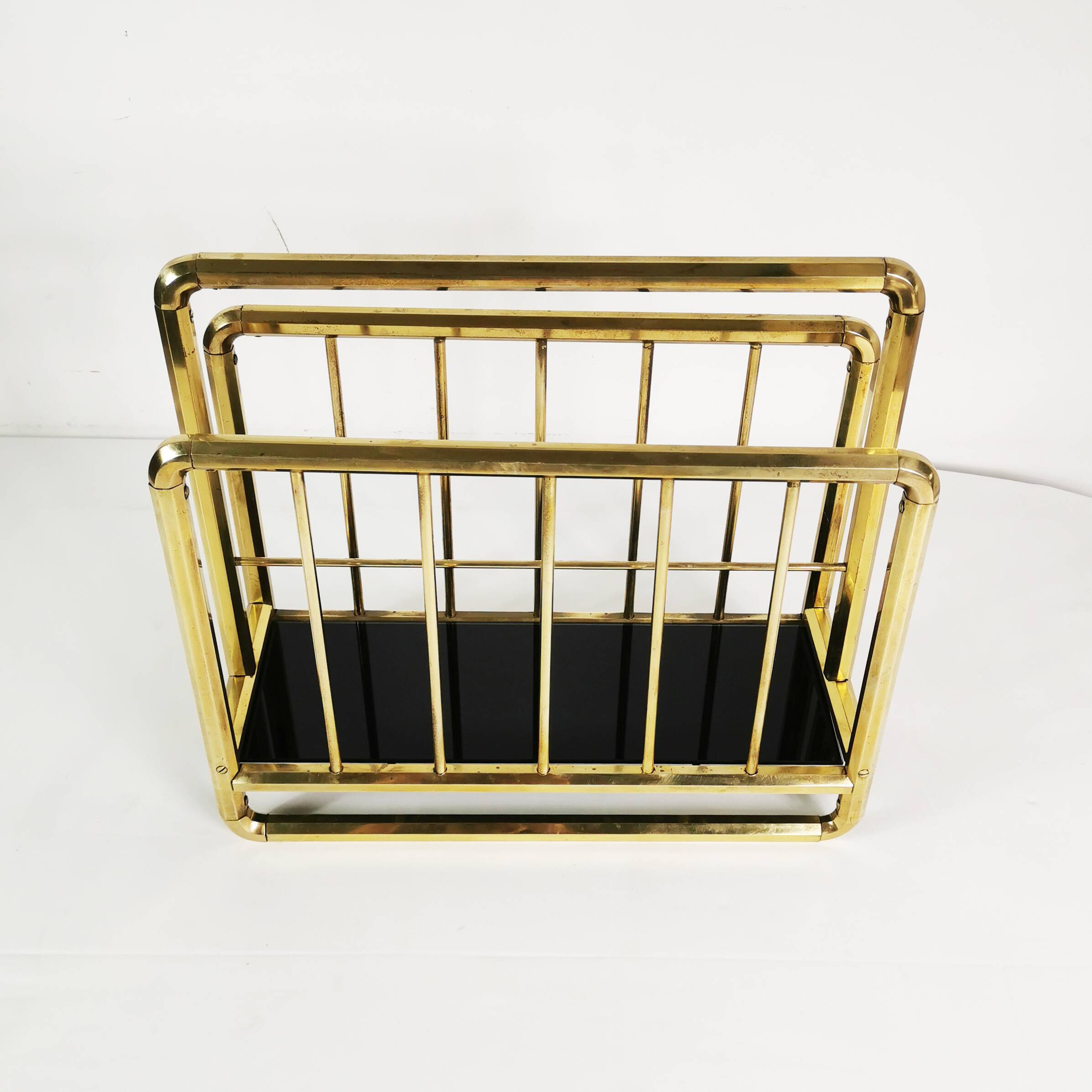 Art Deco brass newspaper rack, 1950s Germany