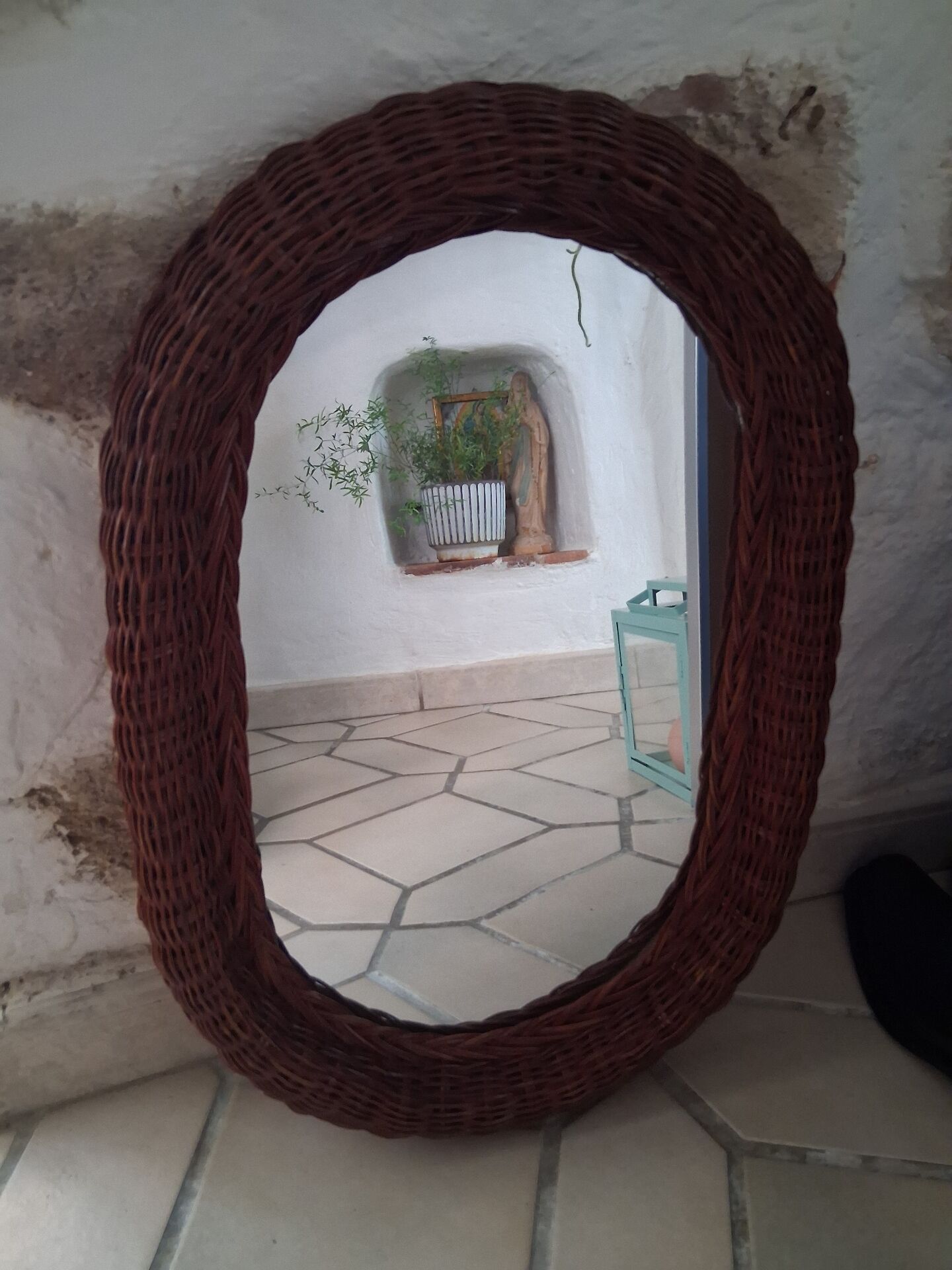 Miroir rotin vintage 80s