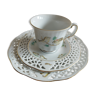 Porcelain cup and cake plate with bird decor