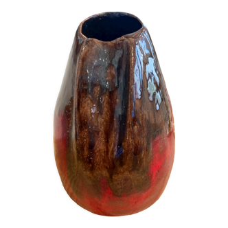 Red & brown glazed stoneware vase