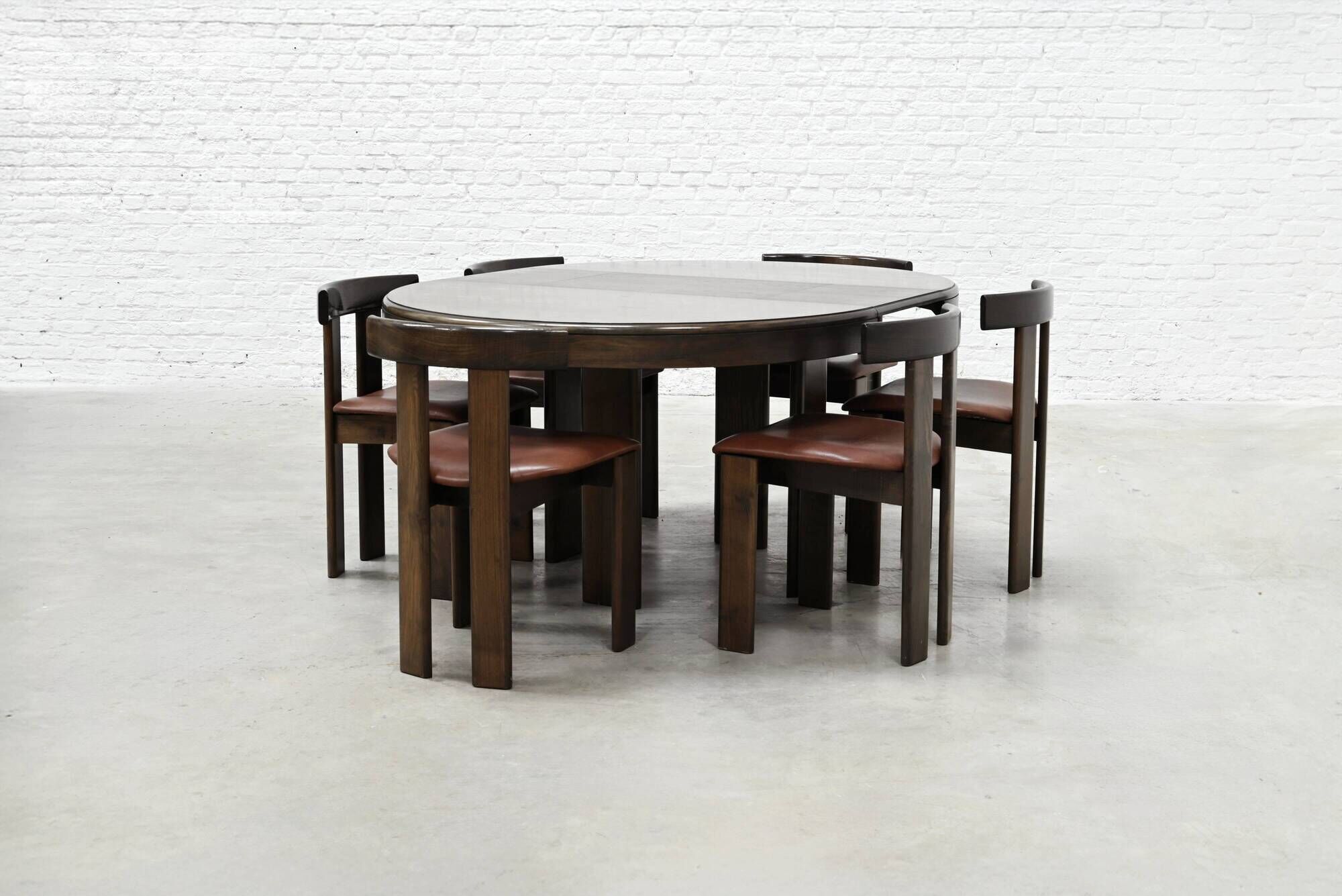 Dining Set by Luigi Vaghi for Former with Six Leather Chairs, Italy 1960's