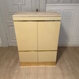 High sideboard, ivory lacquer, gilded and travertine, 1970s