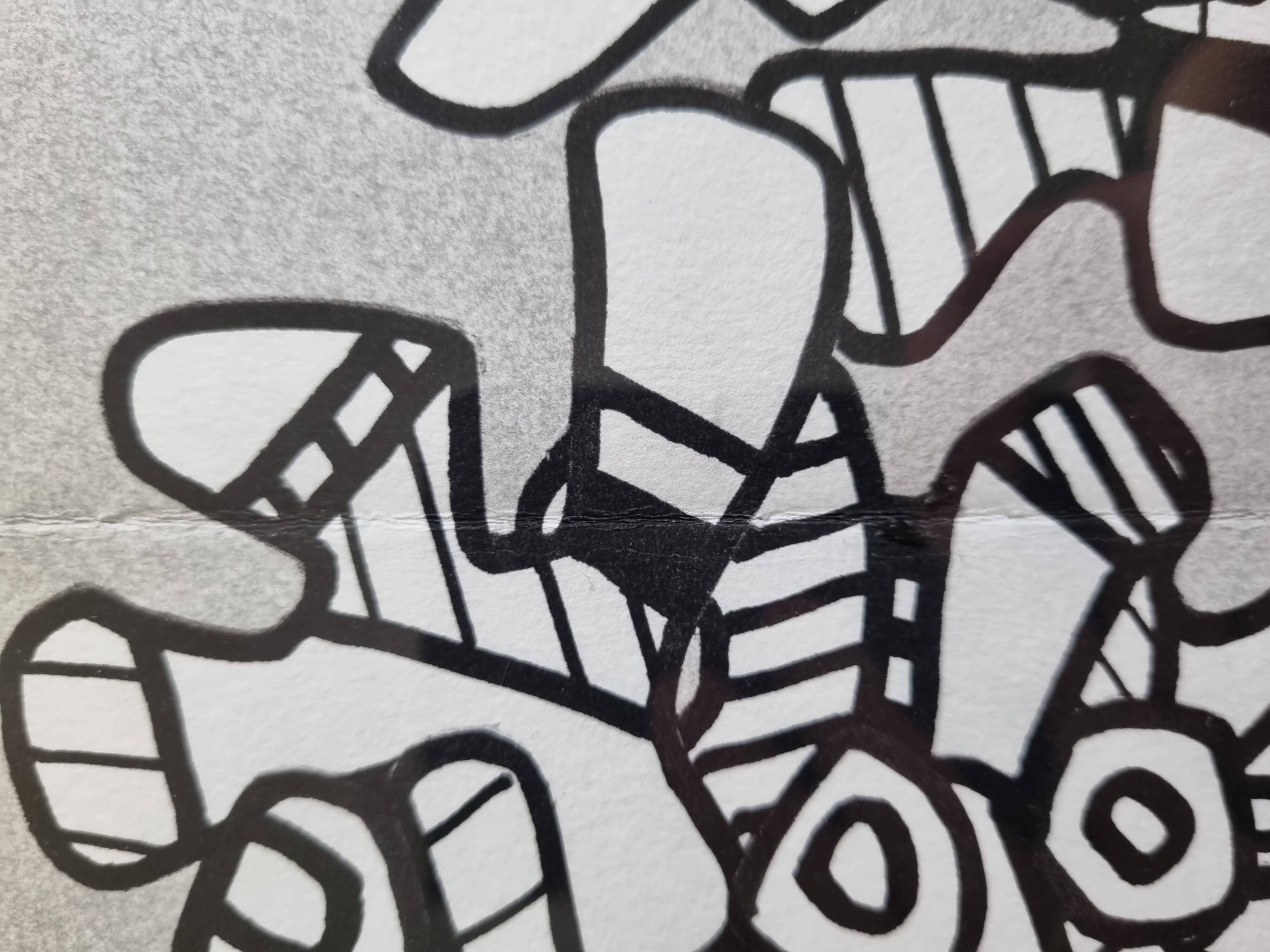 Sérigraphie encadrée sous verre d'après Jean Dubuffet, noir et blanc, années 70, 40 x 29 cm