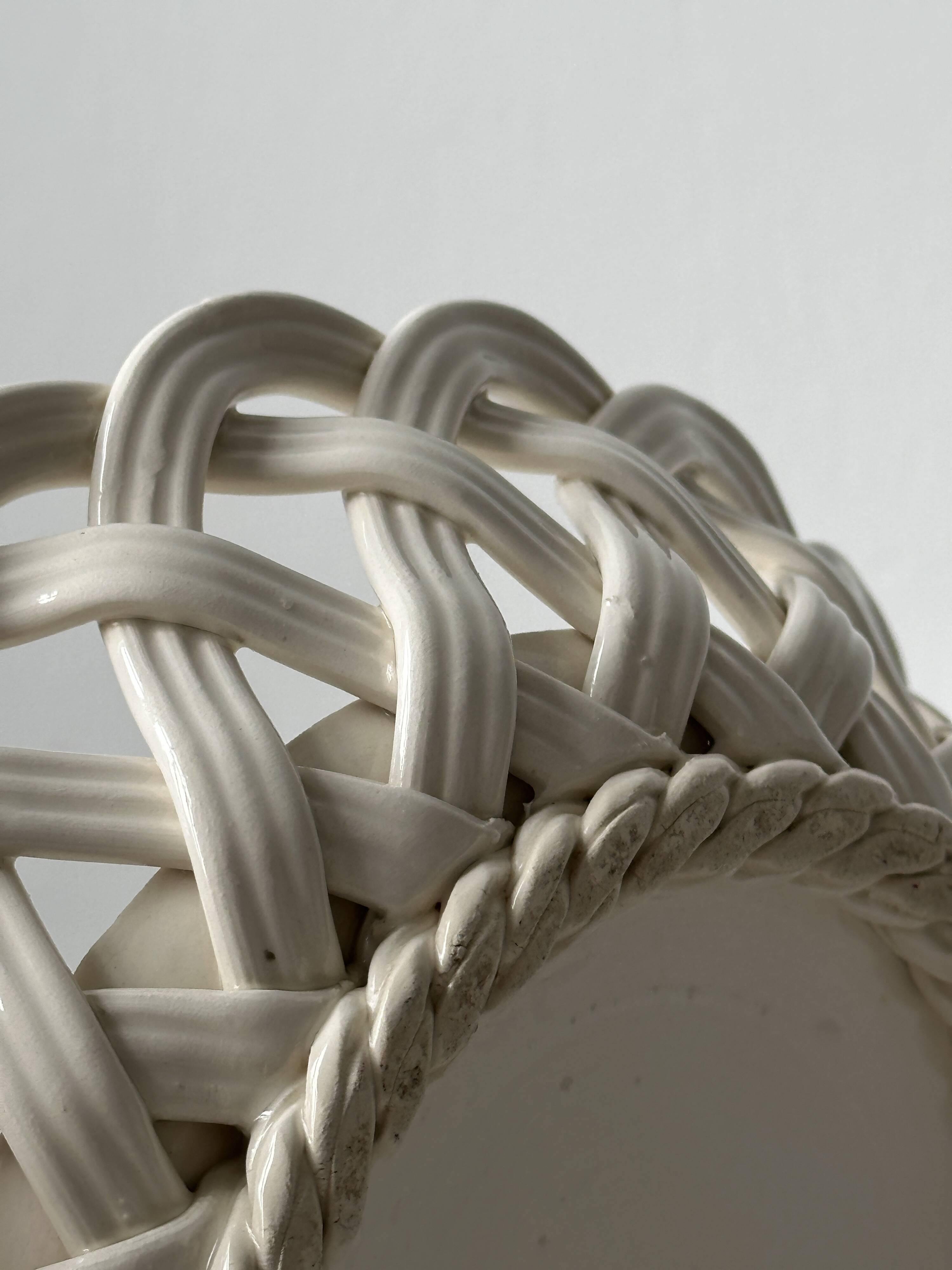 Woven white ceramic basket