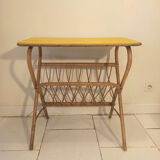 Desserte table d'appoint vintage 1960 en rotin