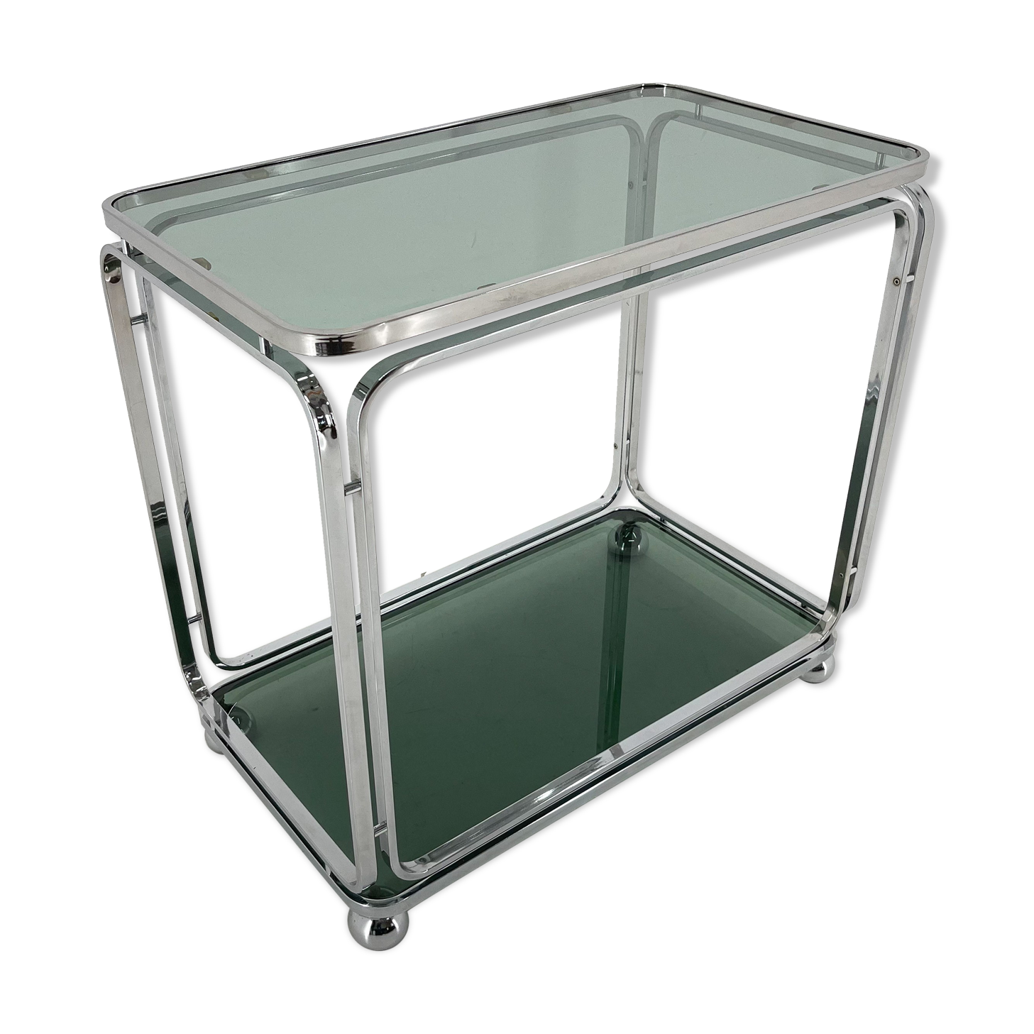 Mid-century Italian chrome & smoked glass serving carts