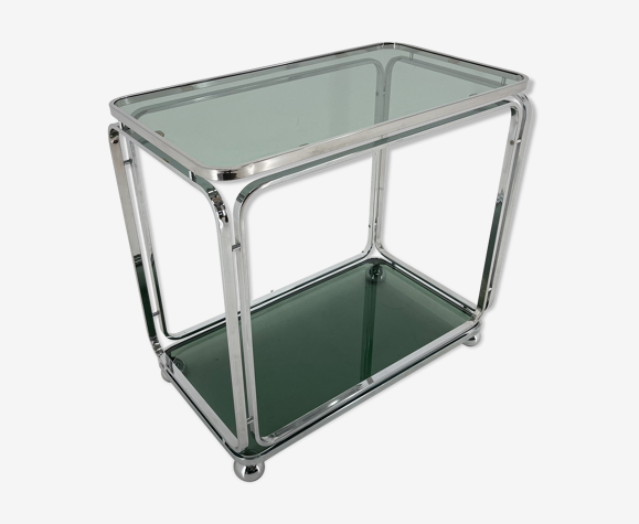 Chariots de service italiens en chrome et verre fumé du milieu du siècle
