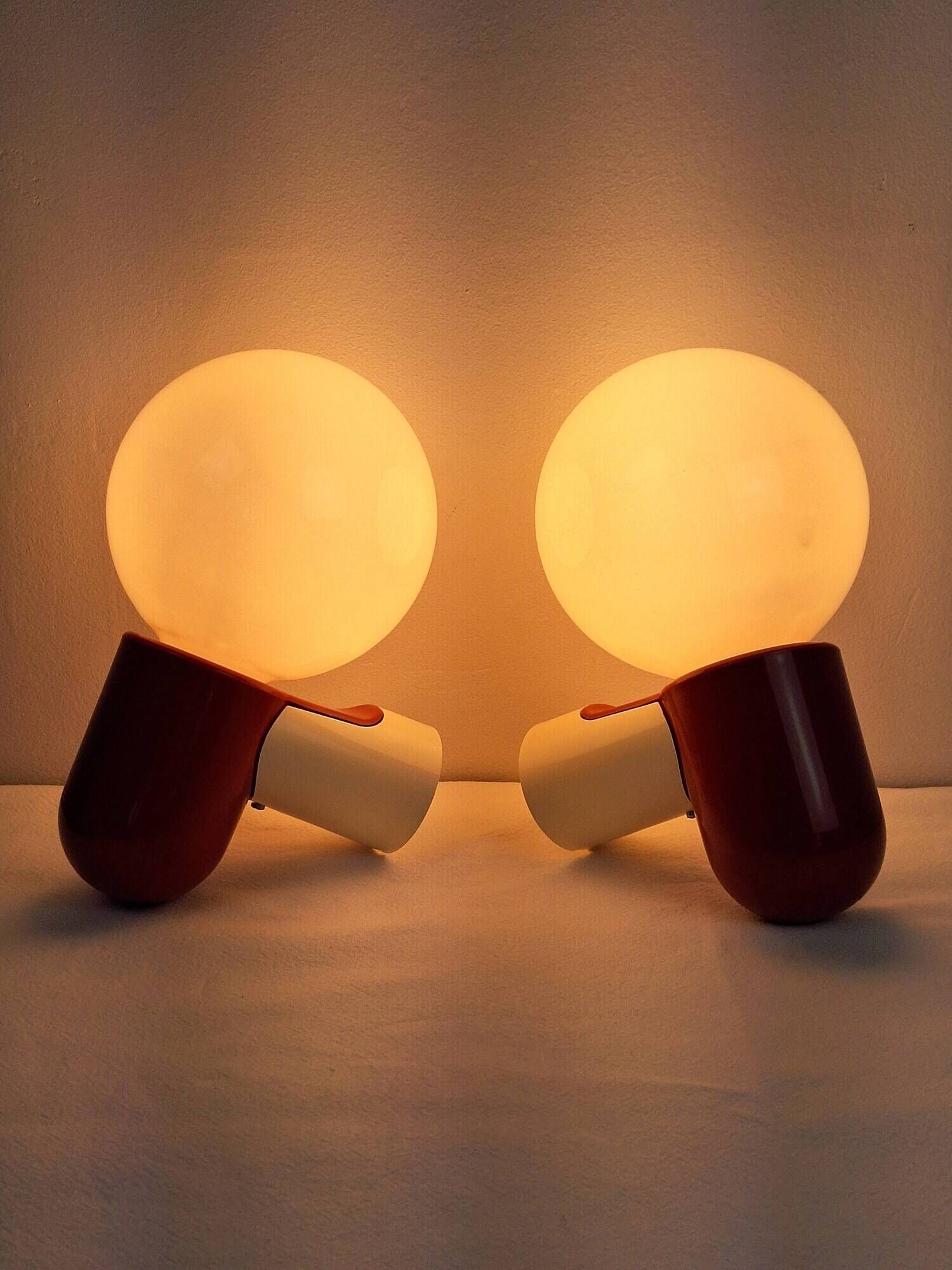 Pair of Allibert 70s space age plastic wall lamps